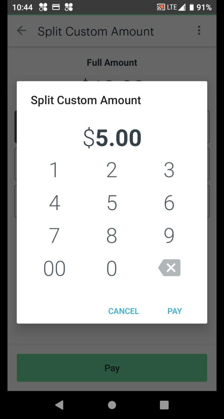 Number keypad screen for entering the custom cash amount.
